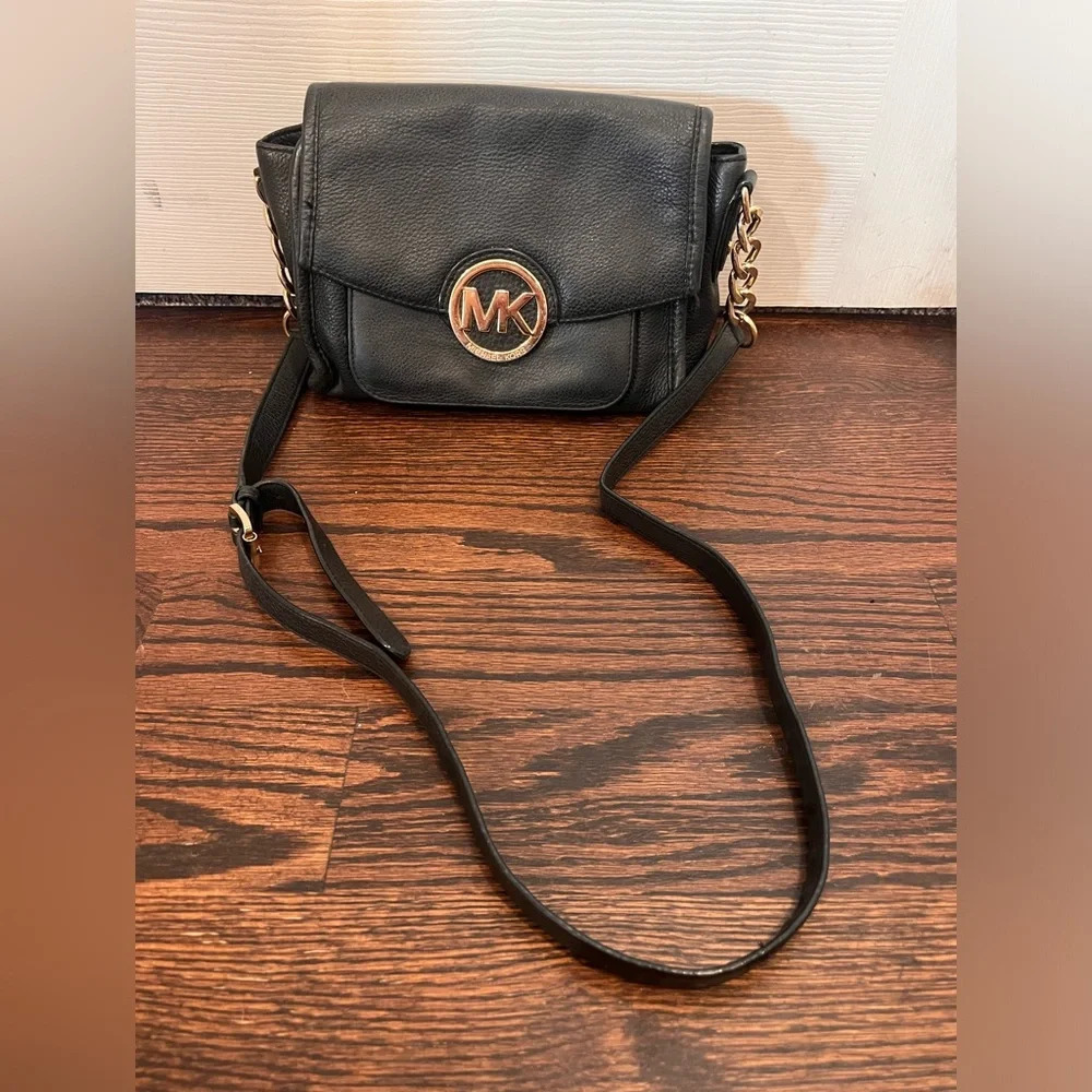 Michael Kors Black Leather Crossbody Shoulder Bag